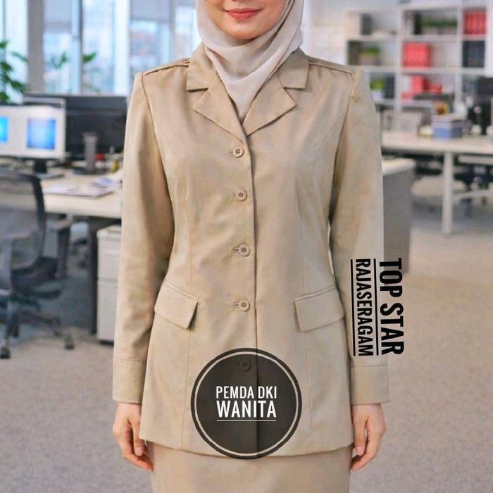 BAJU SETELAN SERAGAM PEMDA DKI JAKARTA PRIA BLAZER WANITA COKLAT KHAKI SETELAN PEMDA PNS BLUS BLAZER