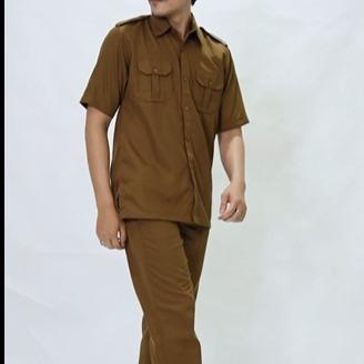 BAJU SERAGAM KERJA PEMDA PDH PRIA KHAKI TUA MODEL KANTONG DUA DADA KATUN SAFETY WEARPACK