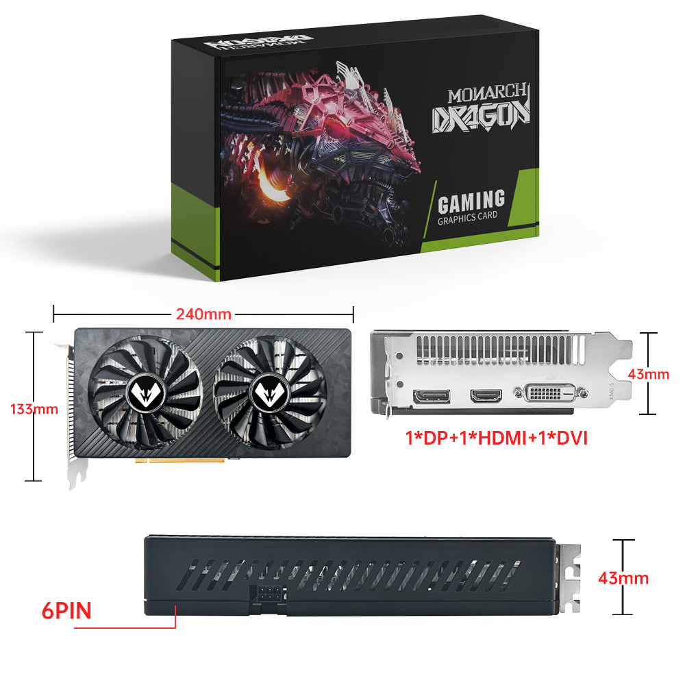 MOUGOL Radeon RX590 GME 8G Graphics Card GDDR5 Memory AMD Gaming Card 256Bit DP DVI Interface