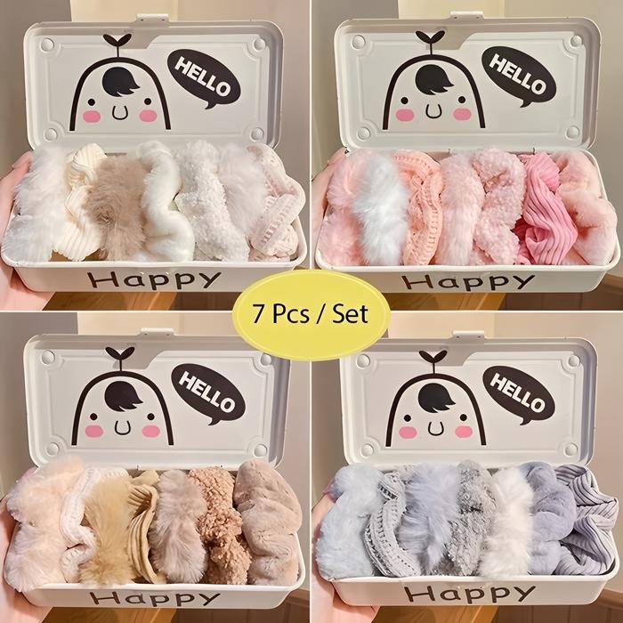 SET IKAT RAMBUT SCRUNCHIE CEPOL / KUNCIRAN RAMBUT SCRUNCHIE BULU SET/ 1 SET ISI 7PCS SCRUNCHIE