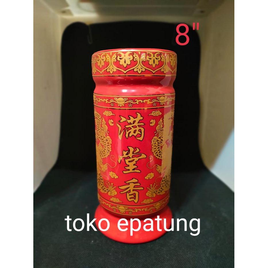 vas bunga / hio kong / tempat hio / pot / kaleng hio - Merah - 8 inch