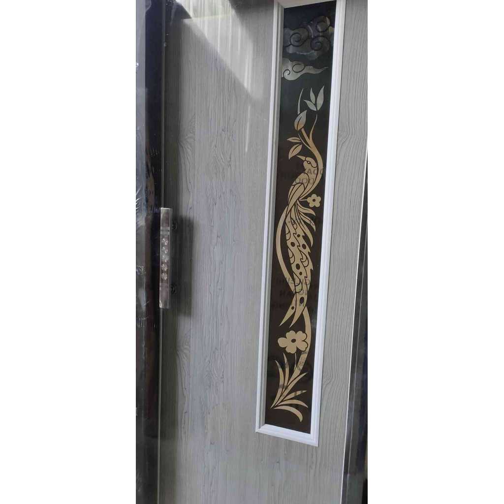 Pintu Kamar Mandi PVC Motif Kaca Cermin Burung Hitam Mozaik Grey