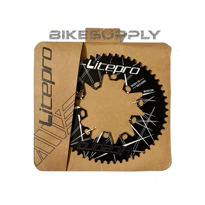 Chainring Crank Litepro Oval 52T 54T 56T 58T Hitam Double BCD 110 130