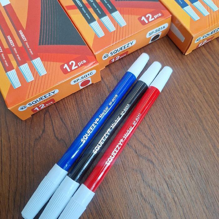 isi 12 Spidol Marker Kecil SQUEEZY/Spidol Tinta Hitam Merah Biru/Spidol Penanda/Sepidol ATK