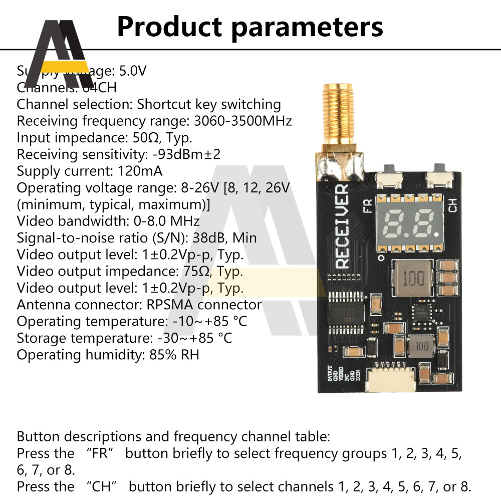 3.3G RX3364-CPB FPV IMAGE TRANSMISSION MODULE ANALOG WIRELESS AUDIO & VIDEO RECEIVER MODULE