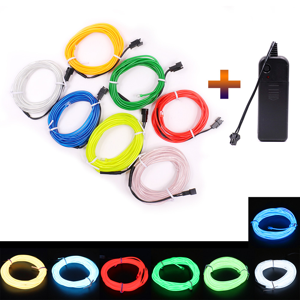 Lampu Neon LED 3V AA Bertenaga Baterai Cahaya EL Tali Kawat Kabel Pita Strip LED Fleksibel untuk Sep