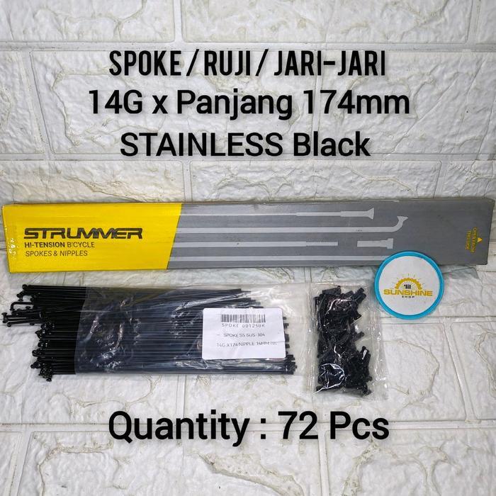 Spoke Ruji Jari 174 STRUMMER STAINLESS BLACK 14G x 174mm Velg Rims Sepeda 20 Murni 406 Double Wall