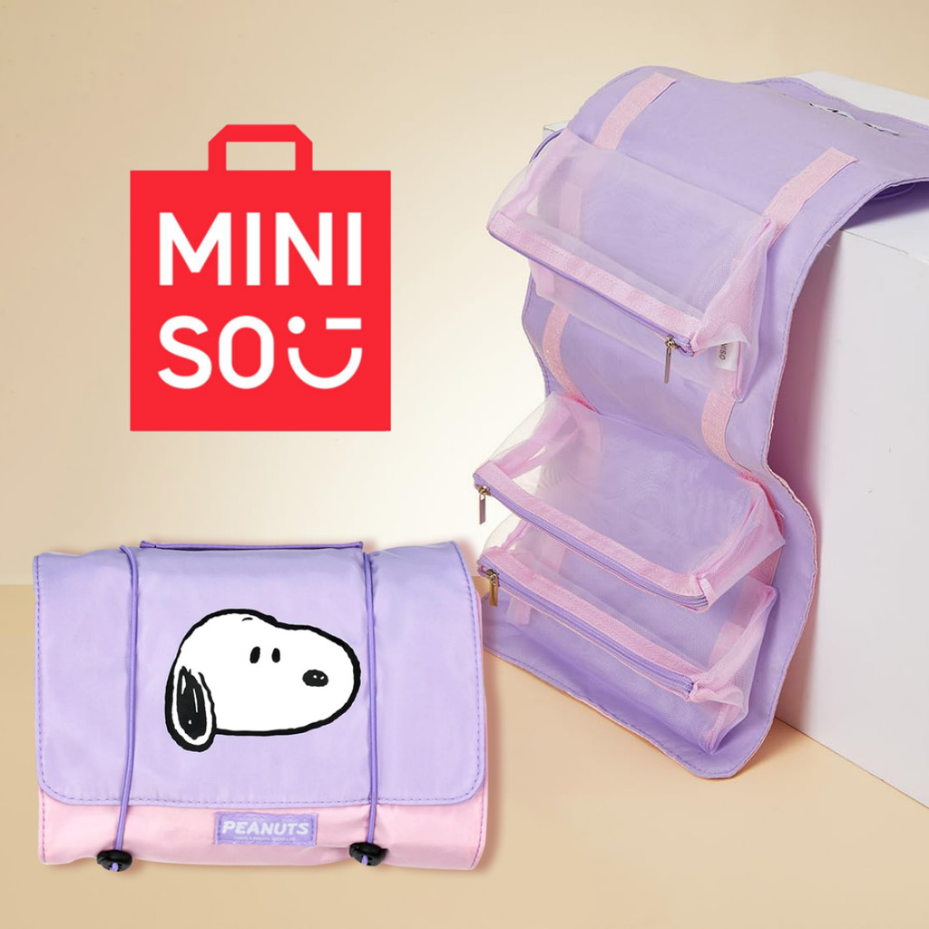 MINISO Snoopy Colorful Life Series Foldable Makeup Bag Makeup Storage Bag Women's Toilet Bag Travel