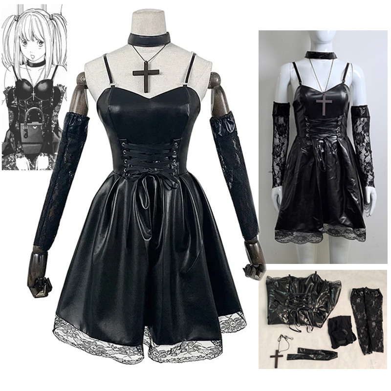 Misa Amane Cosplay Costume Death Note Leather Sexy Dress Outfit With Neck Jewelry Stockings Necklace