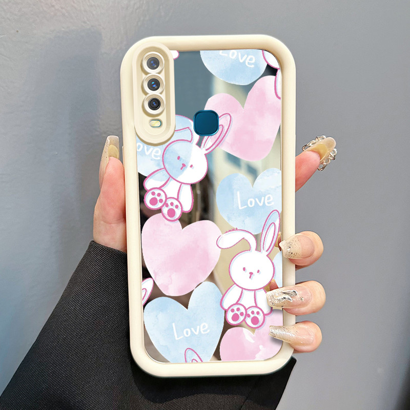 Casing Hp Untuk VIVO Y17 Y15 Y12 Y12i Y3 Y3s 2020 Case Rabbit Heart Sticker Cesing Sembunyikan Mirro
