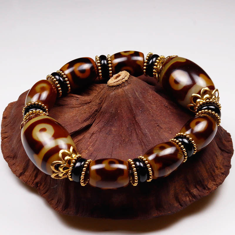 Tibetan Three-nine Eyes Dzi Beads Bracelets Agate Chalcedony Men and Women Writing Buddhist Beads
