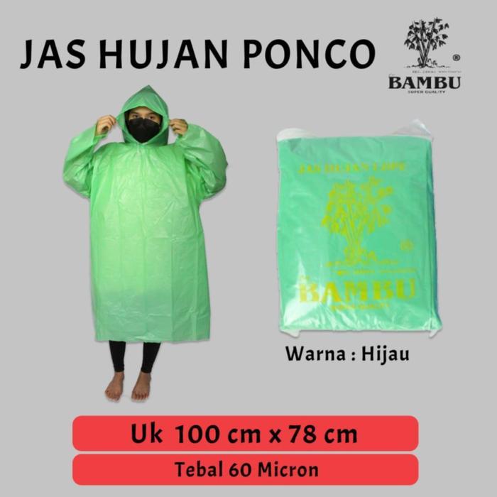 "New" Jas Hujan Mantel Plastik Ponco Sekali Pakai Merk Bambu