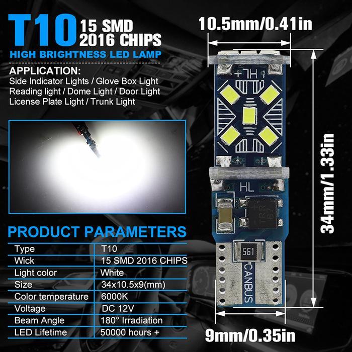 Lampu LED T10 CANBus 15 Mata SMD 2016 Lampu Senja Kota Rem Brake Sein Sign Mobil Motor DC12-24V