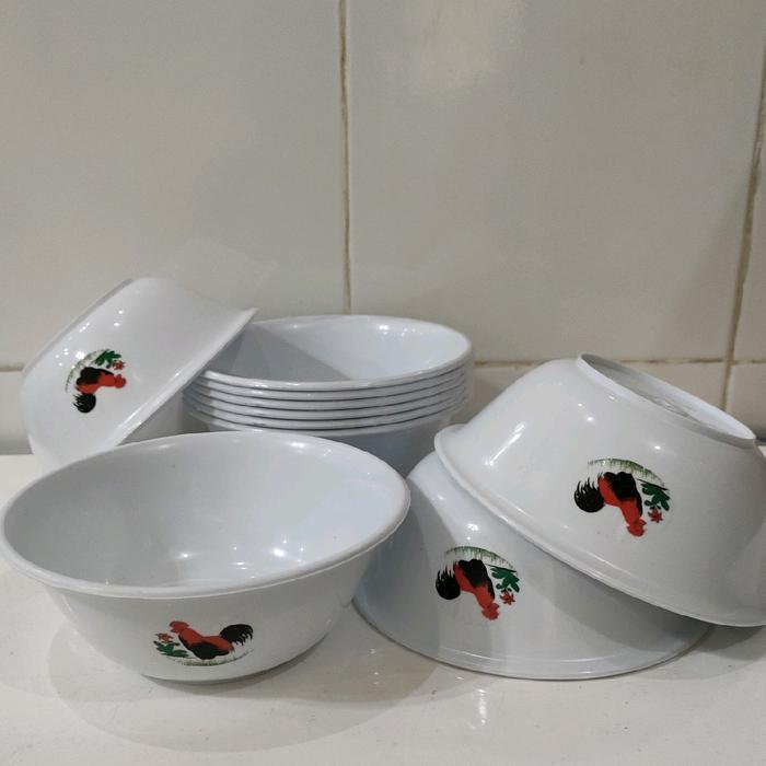 PAKET HEMAT 12 MANGKUK / 1 lusin mangkuk ayam jago anti pecah Plastik Plastik piring 1 set piring