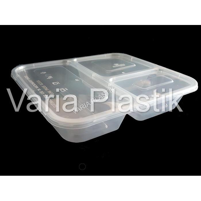 Kotak Bento Plastik Sekat 3 / Thinwall sekat 3 / Sekat Sushi