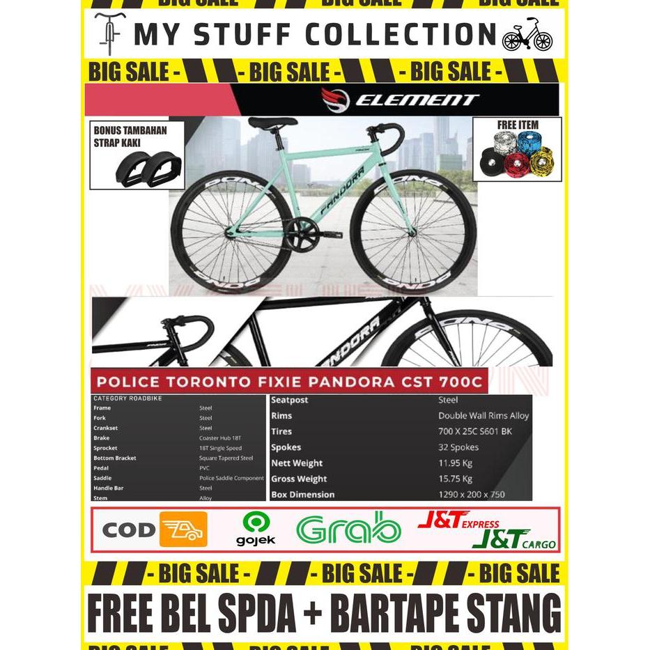 Sepeda Fixie Pandora Ukuran 700 C Frame Size M 480 Hi Teen Steel Dengan Rem Torpedo Velg Alloy