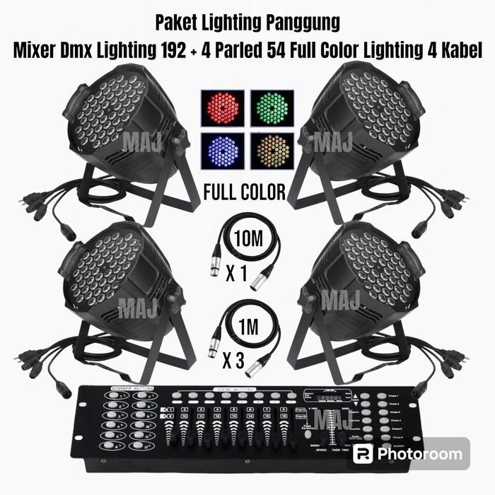 Paket Lighting Panggung Mixer Dmx 512/192 + 4 Parled 54 FullColor+ XLR
