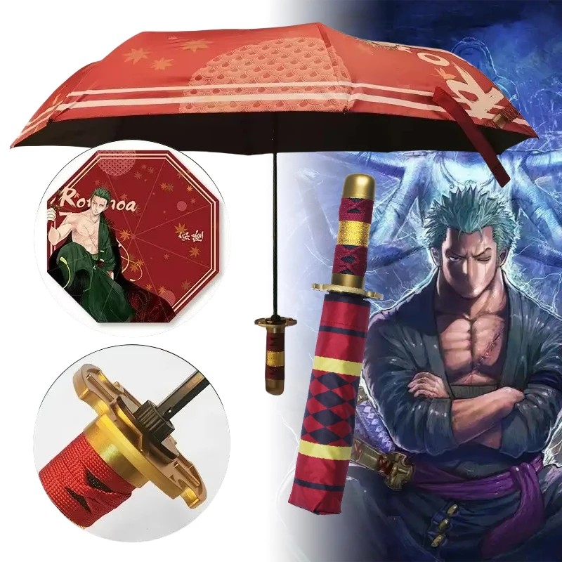 STOK TERBATAS  Roronoa Zoro Katana Umbrella Folding UV Blocking Black Parasol Real Japanese Katana S