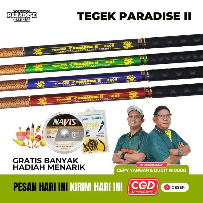Maguro Fishing - Set Tegek Paradise Ii 2 Fiber Coating Carbon Ukuran 540-630 Cm Joran Pancing Ringan