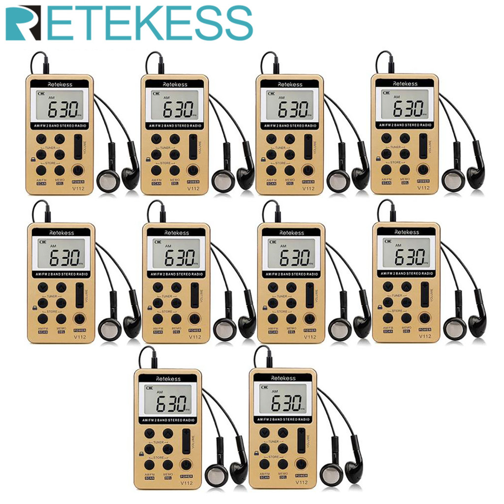 BELI SEKARANG RETEKESS 10Pcs V112 FM AM 2 Band Radio Mini Portable Digital Tuning Radio Receiver Wit