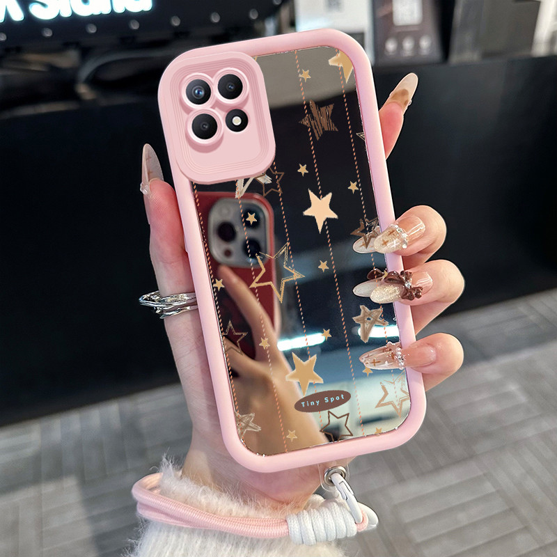Casing Hp untuk Realme 8I Narzo 50 4G Case Casing bintang pola Silikon Softcase Kasing HP tali gantu