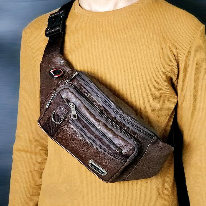 Visval Top - Waistbag Pu Leather Slingbag Tas Selempang Pinggang Kulit Sintetis Pria Cowok
