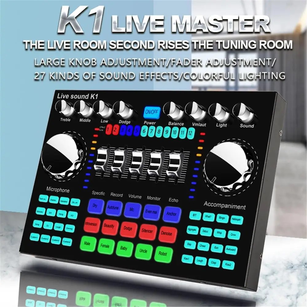 K1 Professional Live Sound Card Audio Mixer DJ Equipment Sound Card Effects Processors for Music