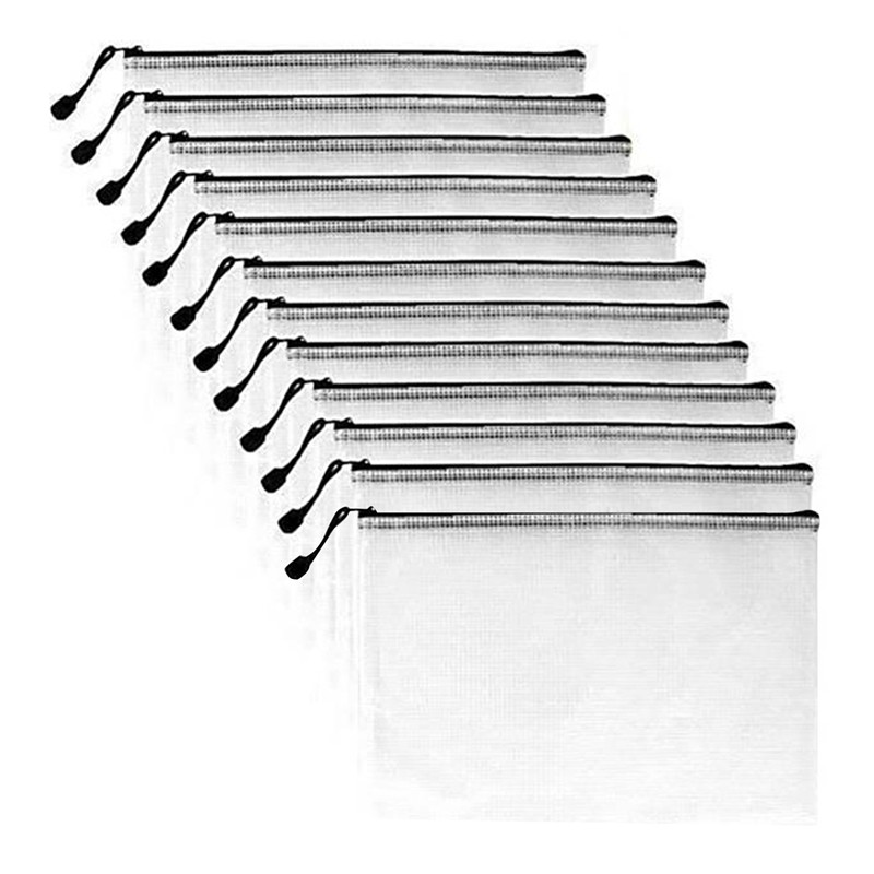 12Pcs A3 Folder, Information Zipper Bag Plastic Wallet Mesh File Bag Zipper Bag Zipper Wallet