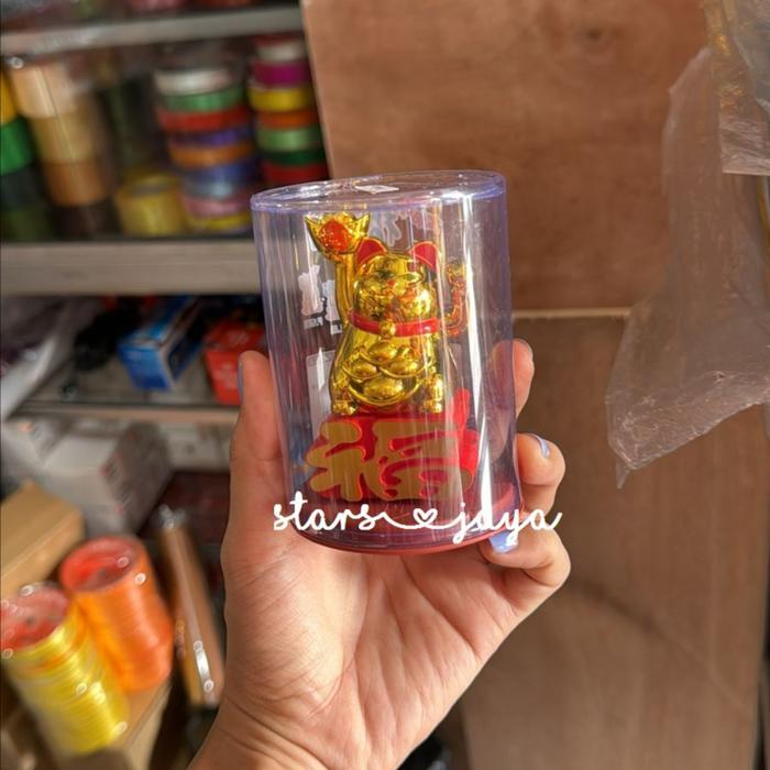 Pajangan Kucing Keberuntungan Hoki Lucky Cat Plastik Kecil Tanpa Batre