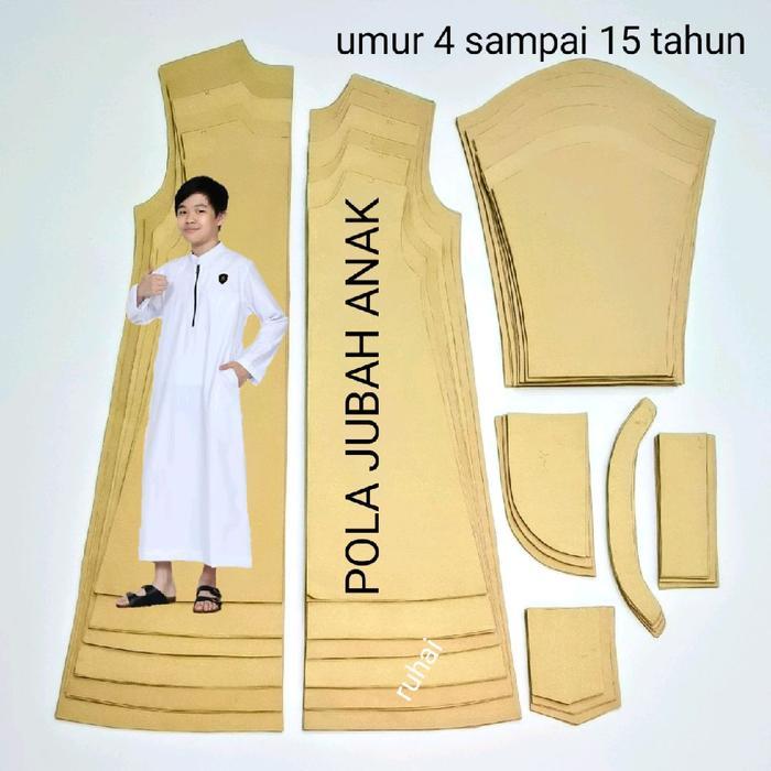Pola Jubah Anak/ Pola Gamis Anak Laki Satu Set Isi 6 Ukuran Size S M L Xl Xxl Xxxl