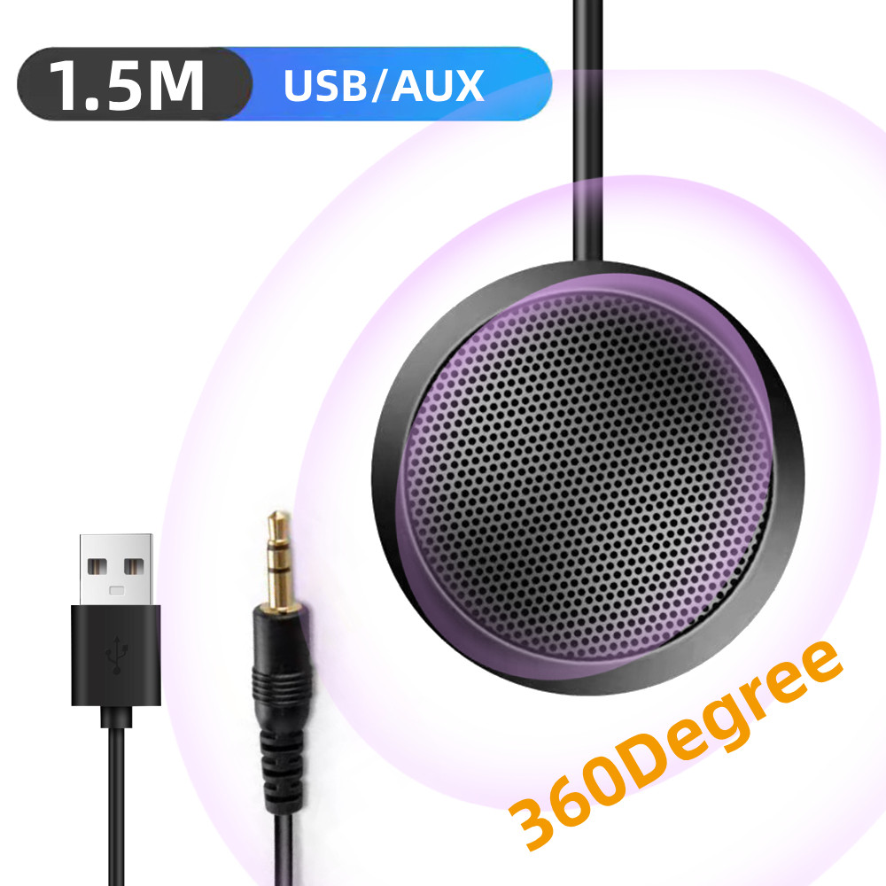 USB 3.5mm Conference Microphone USB Speakerphone Plug and Play 360 Voice Coverage Desktop PC Speaker