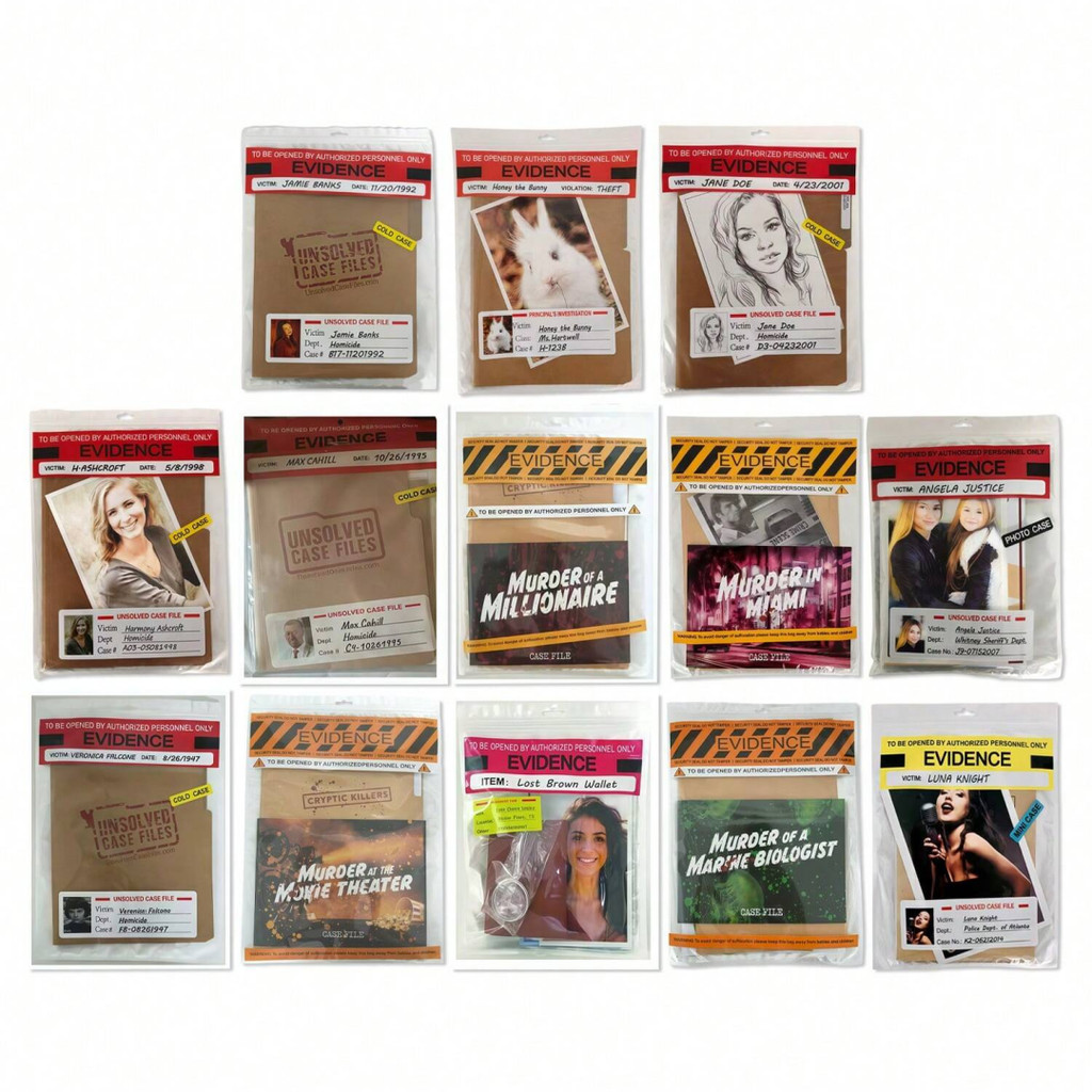 Unsolved Mysteries Case Files game, a murder mystery card game, perfect for holiday parties and