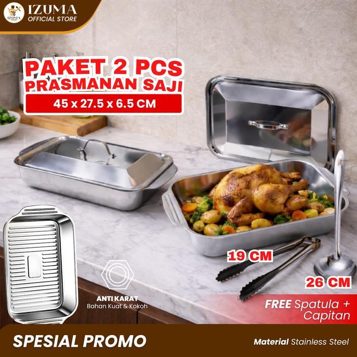 TERLARIS IZUMA Paket Prasmanan JUMBO 3pcs Full Tutup Prasmanan Stainless Steel Tempat Wadah Saji