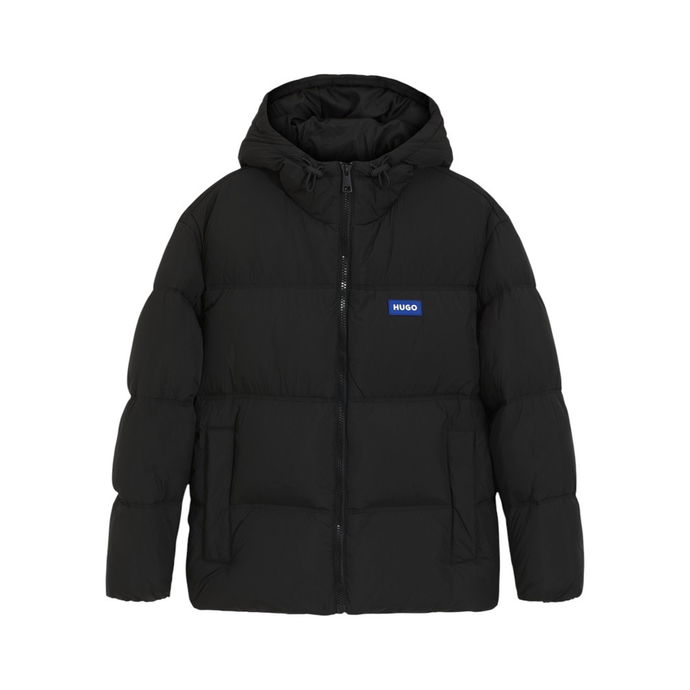 Water-repellent Padded Jacket With Blue Logo Label Black