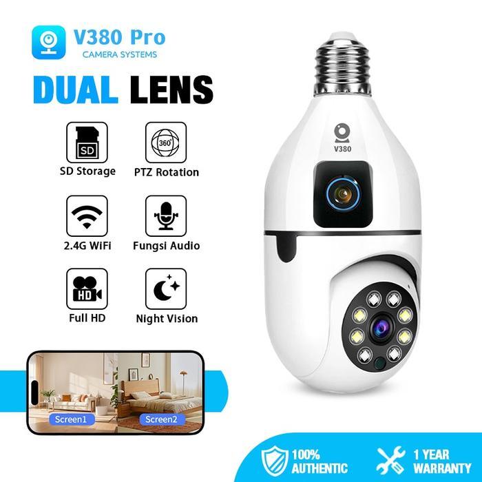 CCTV V380 PRO Kamera Y02pro 8MP Kamera Cctv Kecil Terhubung Ke Hp Smart Bulb Camera 2-in-1 Dual Lens