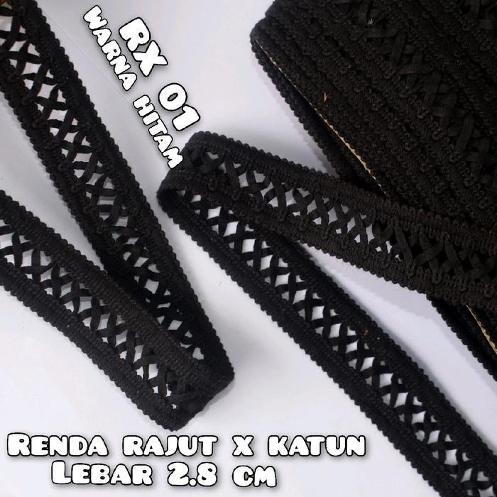 per meter renda rajut x warna hitam lebar 2.8 cm Anyaman