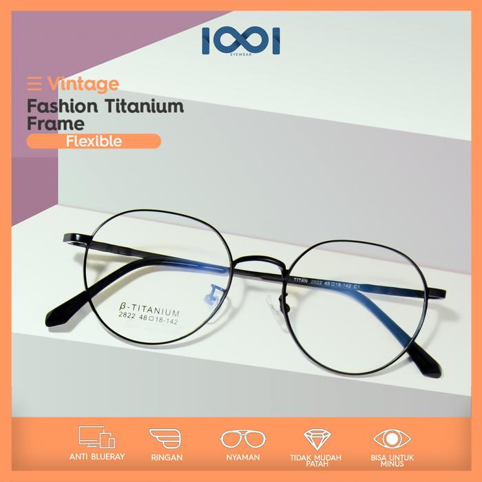 Kacamata Minus Titanium Elastis Frame Bulat Pria Wanita - IOOI 2822