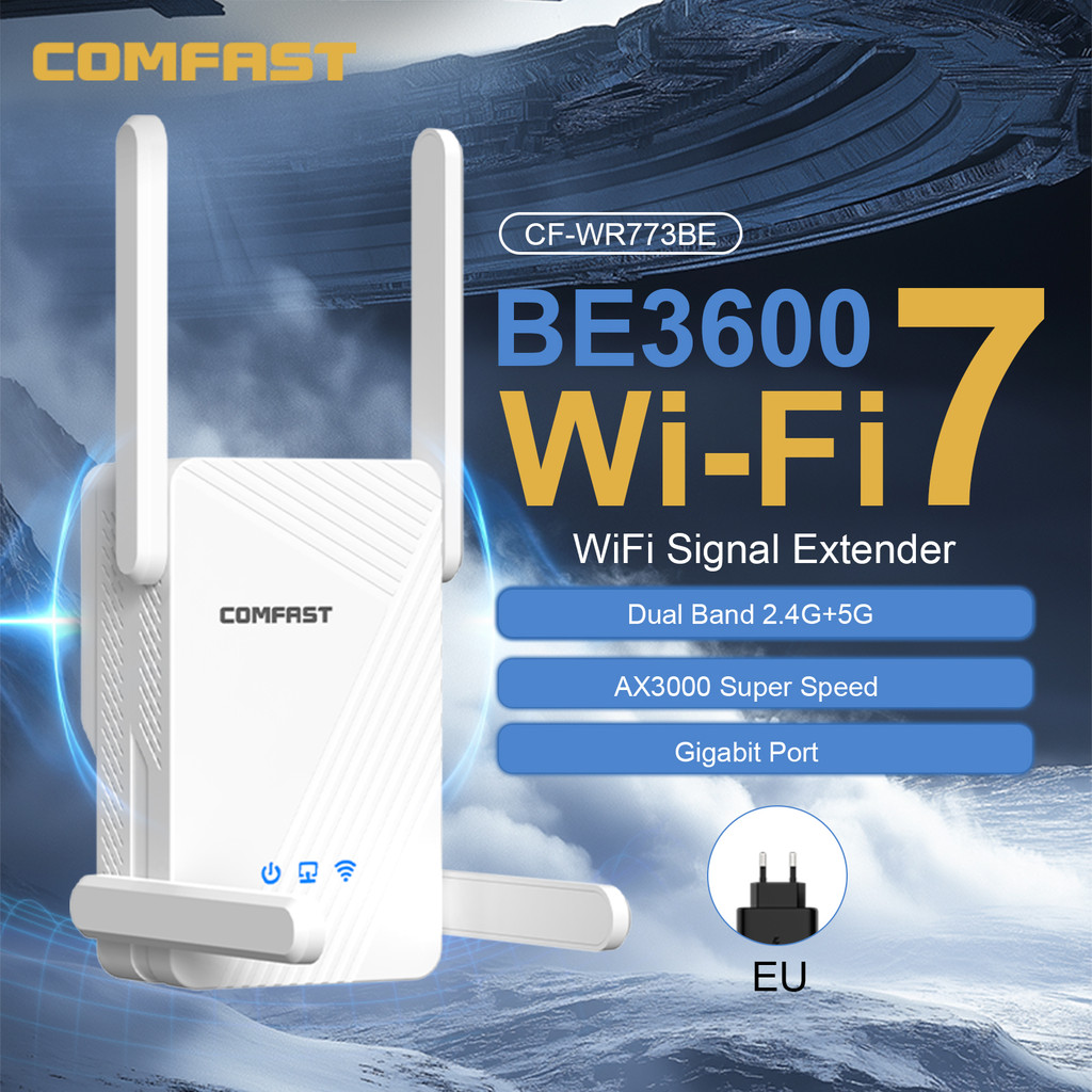 Best Seller COMFAST 3570Mbps WiFi 7 Wifi Repeater dual band 2.4GHz/5.8GHz 4 high-gain antennas  sign