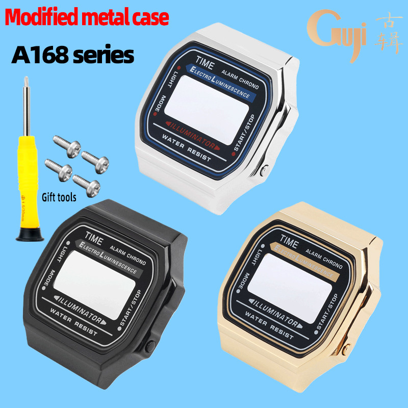 A168 Metal Watch Case With Kit For Casio A168W A168Wgg-1B A164Wa-1 Stainless Steel Case Metal Watch