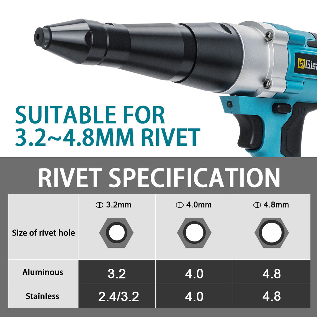 Gisam Brushless Electric Rivet Gun 3.2-4.8Mm Rivet Nut Gun Drill Insert Automatic Riveting Tool For