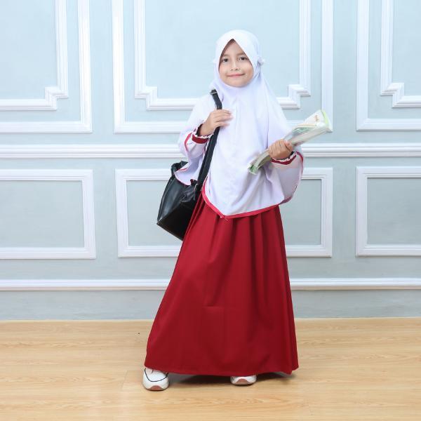 seragam SD merah putih model gamis putih set kerudung syar'i bahan tebal adem Baju seragam Sekolah