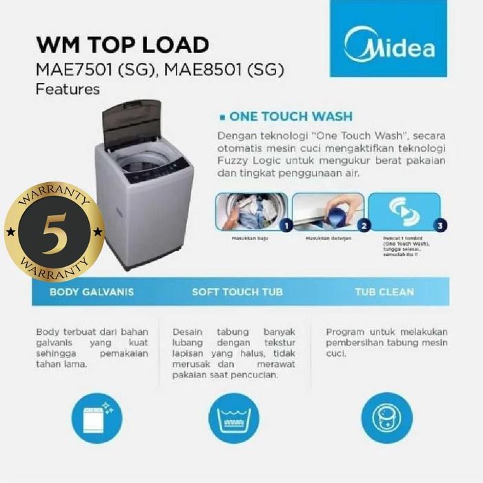 MESIN CUCI 1 TABUNG MIDEA MAE-7501 BODY GALVANISH