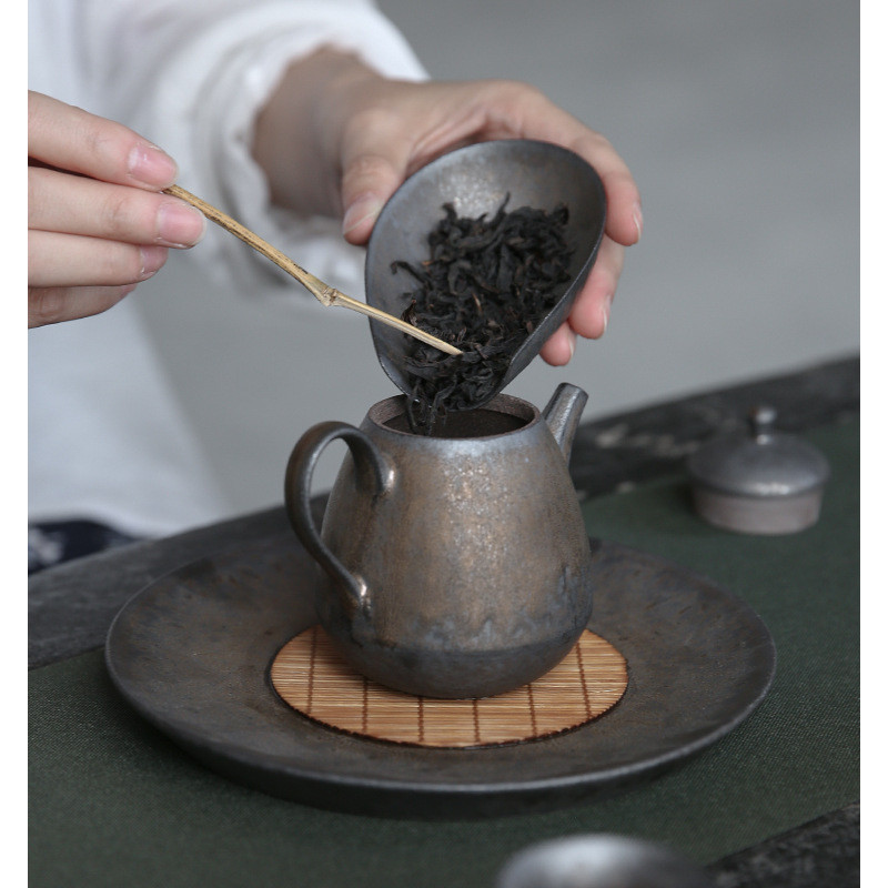 Vintage Japanese style Tea Mug and Spoon Pottery Tea shovel Cha Ze Tea Cup Set Accessories Tea
