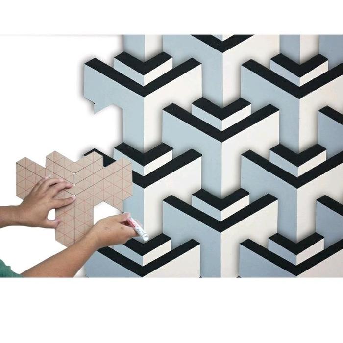 Pola Mal Dekorasi Dinding 3D / Pola Untuk Mengecat Tembok motif 3D / Pengganti Stiker Wallpaper