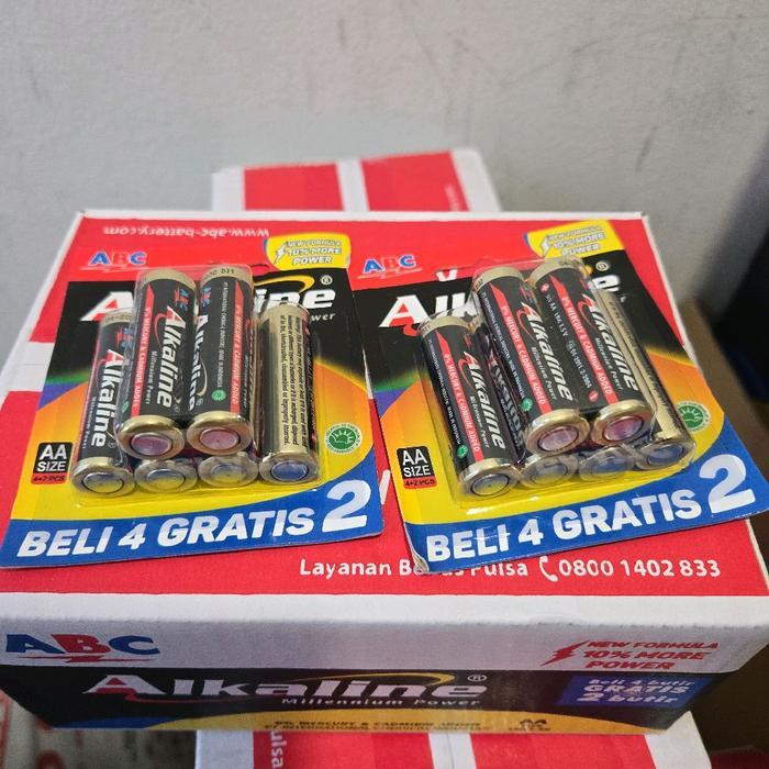 Baterai/Batre/Batrai/Battery Abc Alkaline Aa/A2 - 1 Pack Isi 6 Pcs (Jam Dinding/Ukuran Besar)