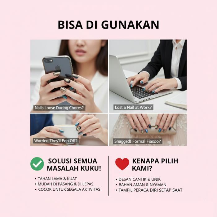 [HANDMADE] CN52 KUKU PALSU PENDEK NATURAL AESTHETIC - KOREAN FAKE NAILS HANDMADE SHORT OVAL/COFFIN -