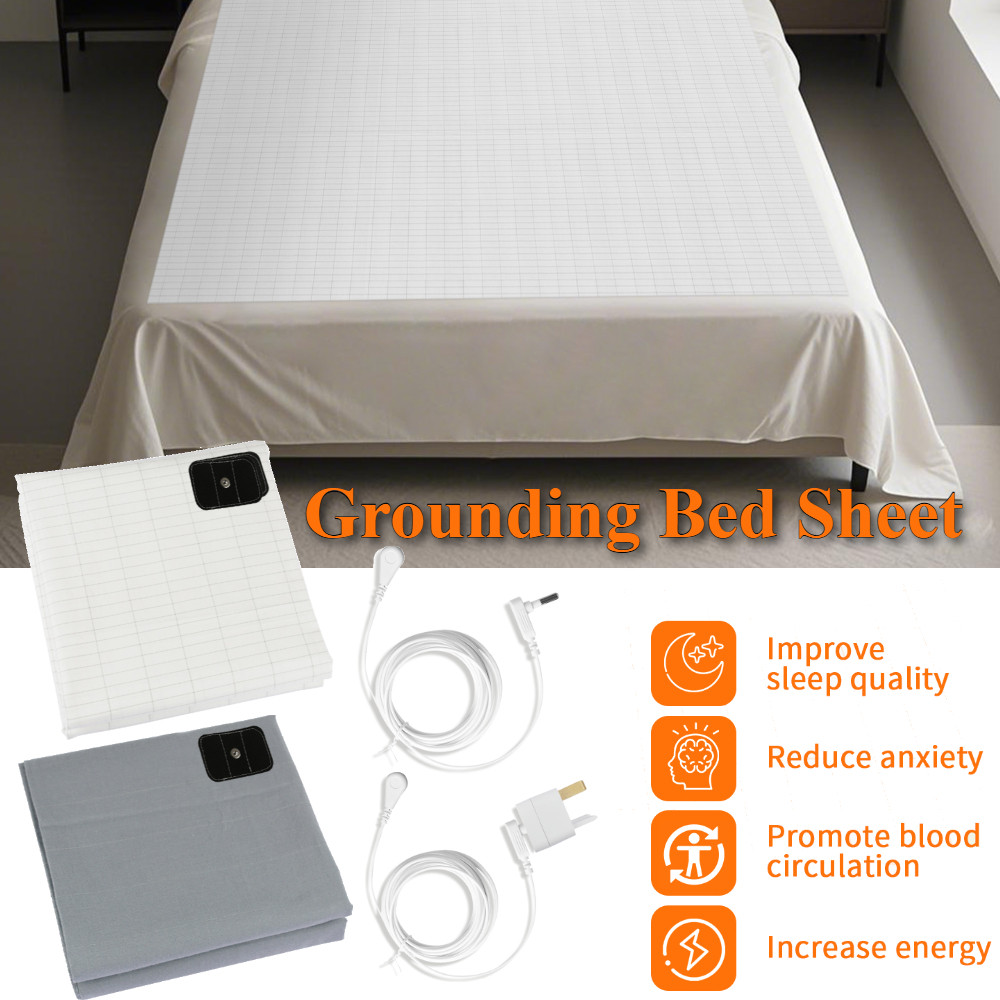 Grounding Bed Sheet US/UK/EU Plug Grounding Mat 10% Silver Fiber & 90% Organic Cotton Natural