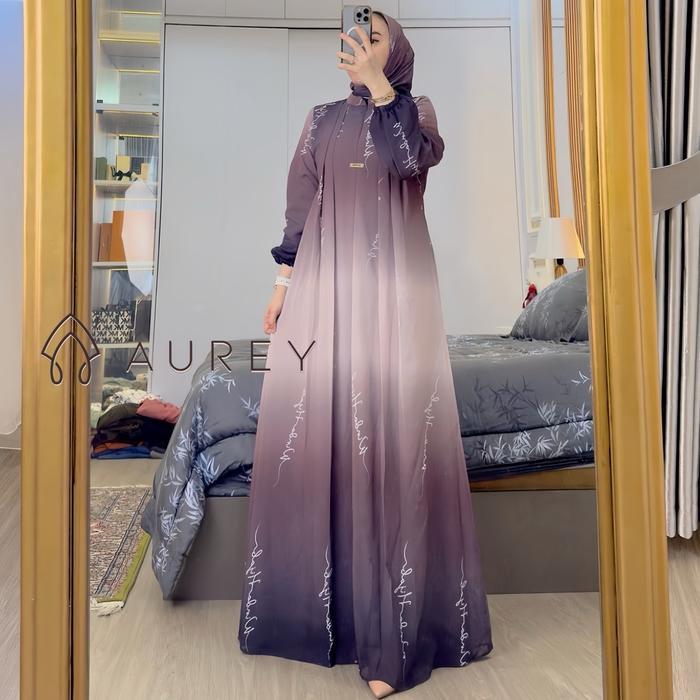 Aurey - Set Hijab Givani / Gamis Wanita Motif Gradasi Ceruty Hyget Full Furing / Free Hijab Gamis