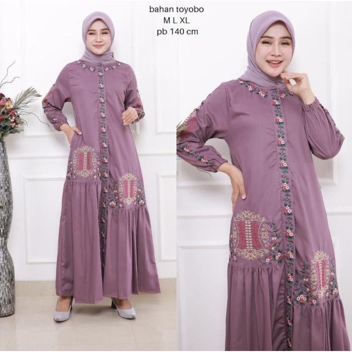 Gamis Bordir Katun Toyobo Bordir Fodo Pintu Aceh Muslim Wanita Baju Dewasa Panjang Dress Katun Polos