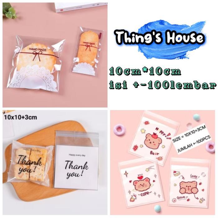 Stok Baru UK 10x10 - 100pcs plastik cookies roti plastik OPP kue donut perekat